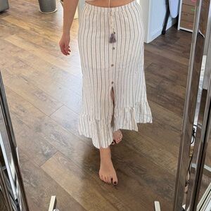 Altar'd State Cream Midi Skirt with Blue and Tan Stripes